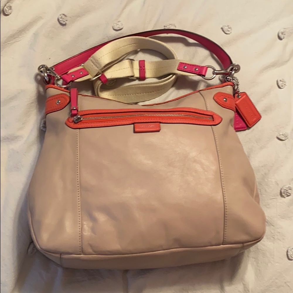 coach tan pink and orange shoulder bag